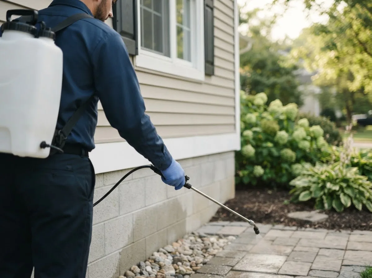 Pest control technician inspecting a home in Brookville, KS